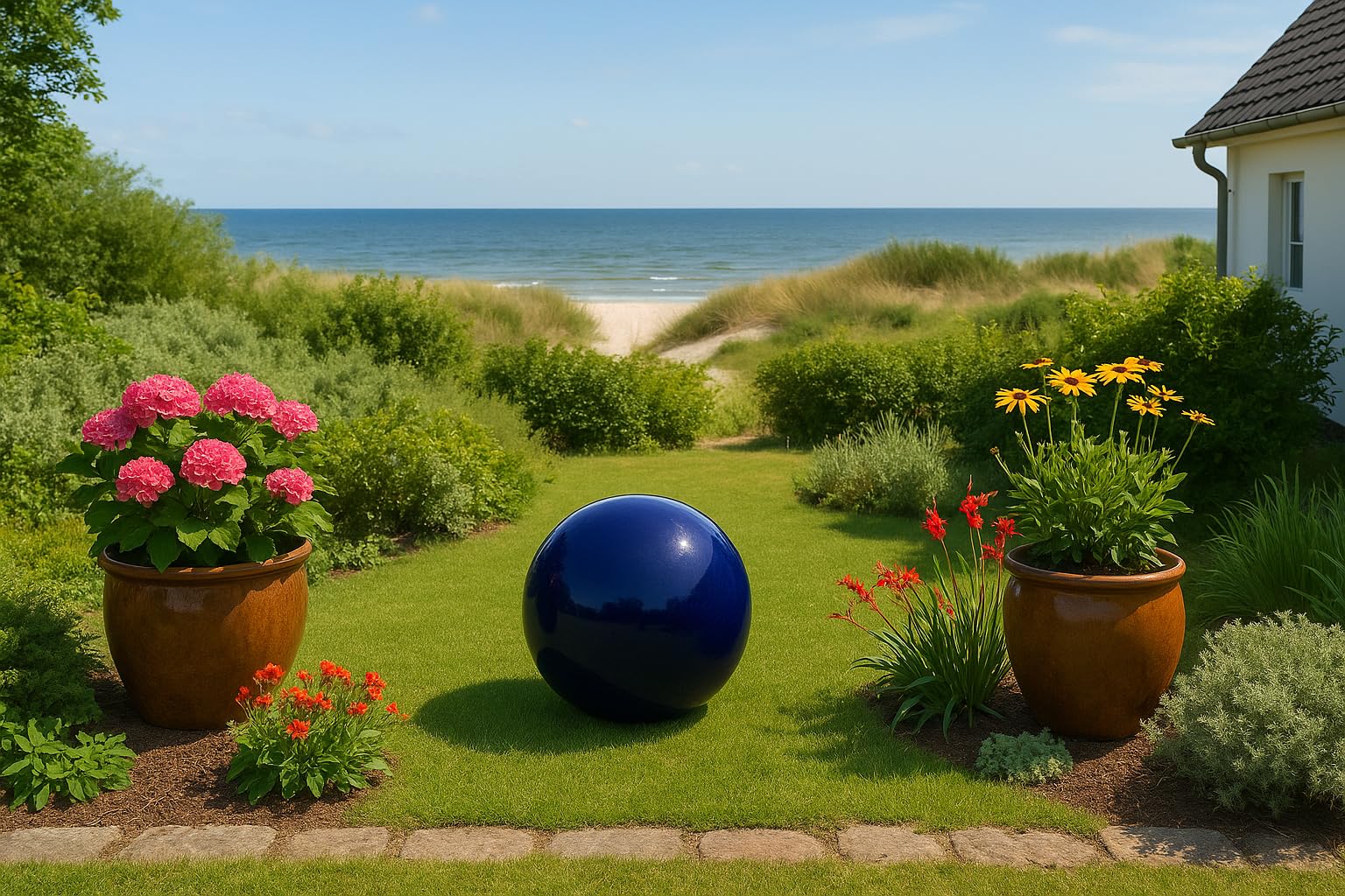 Poterie de jardin en céramique-Bleu-pour l'extérieur-Diamètre : 40 cm-Résiste au gel