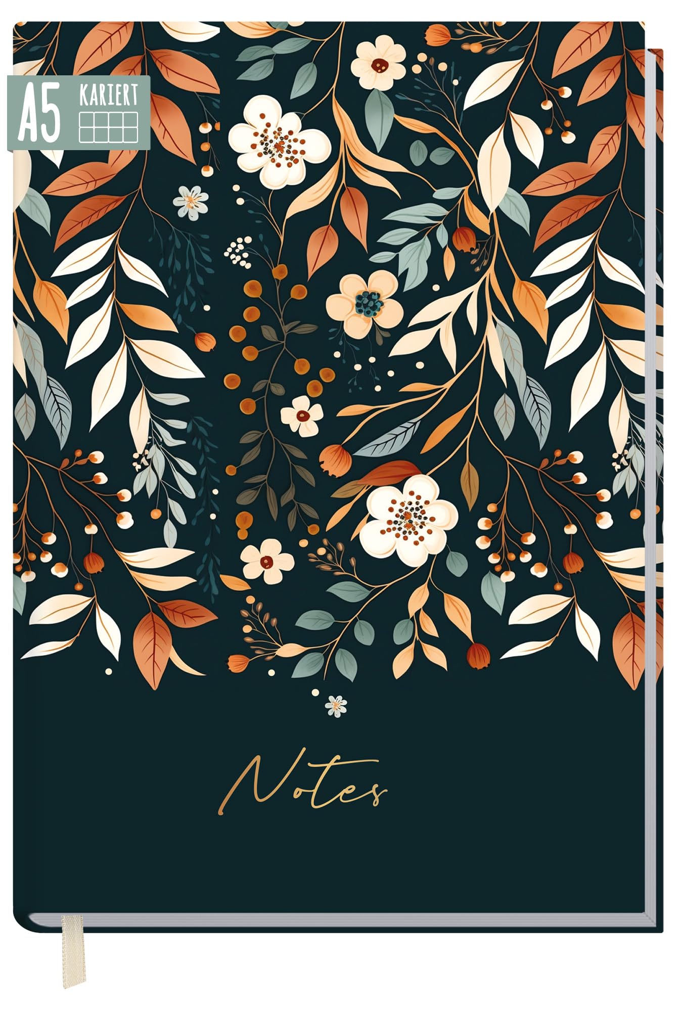 Häfft A5 squared Pretty Flowers notebook from Trendstuff 124 pages, 62 sheets, ideal as a diary, journal, idea book, notebook