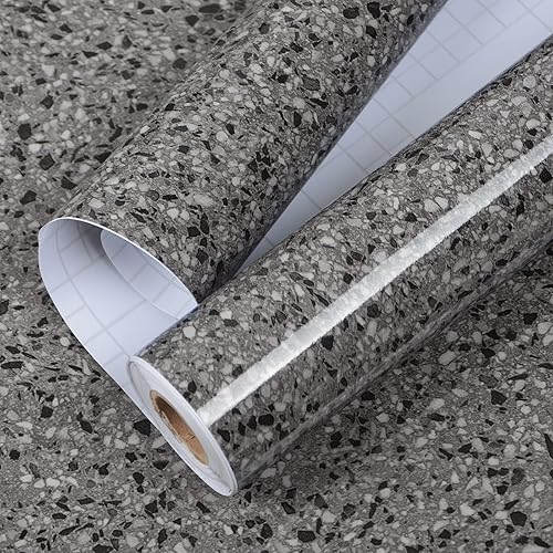 Black Gray Terrazzo Wallpaper 400" X 16" Granite Vinyl Countertop