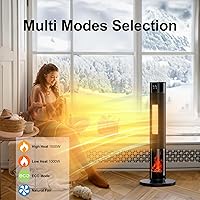 Vista 7 de Space Heaters for Indoor, 34Large PTC Ceramic Heater with Flame, 1500W Electric with Thermostat, 90Oscillating Portable Tower Heater with Remote for