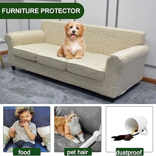 Miniatura 3 de HAOYONG Fundas de sofá de 4 piezas para sofá de 3 cojines, fundas de alta elasticidad para sofás, fundas de cojín lavables, fundas de muebles, funda