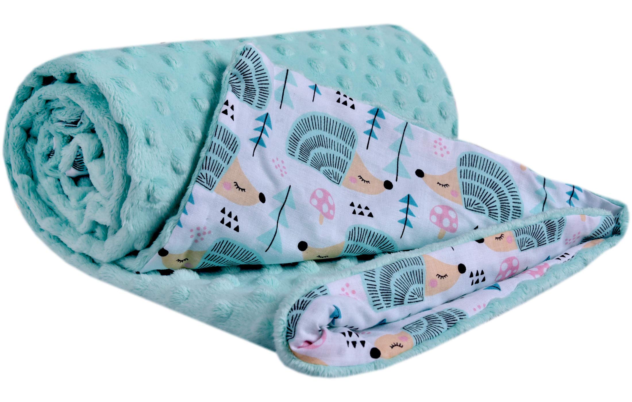 Medi Partners Coperta per neonati 100% cotone 75x100cm Bambini Minky Multifunzionale Bifacciale Morbido e Soffice per Carrozzine (Riccio Menta con Minky)