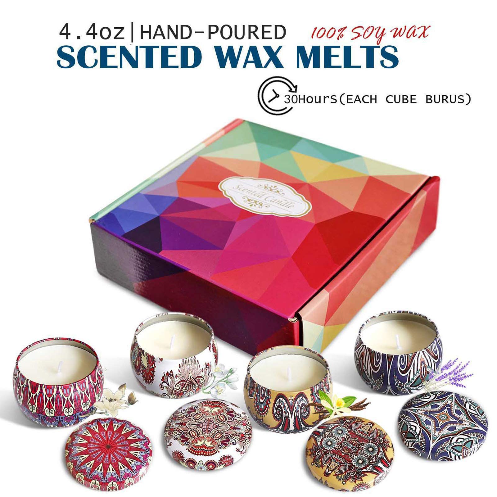 Set de velas con aroma 4 latas, cera de citonella de soja natural pura, 4.4oz Velas de hojalatas, regalos de cumpleaños del día de la madre