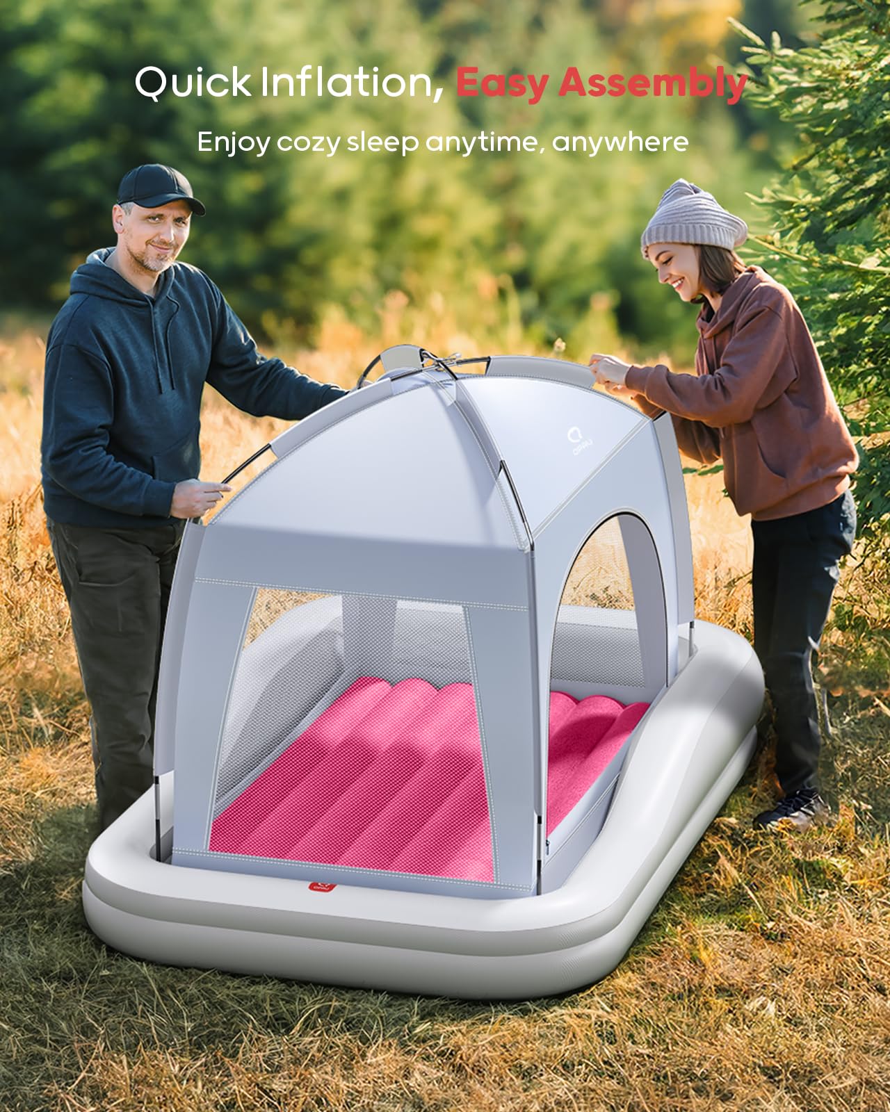 QPAU Cama inflable de viaje Toddler (gris y rojo)