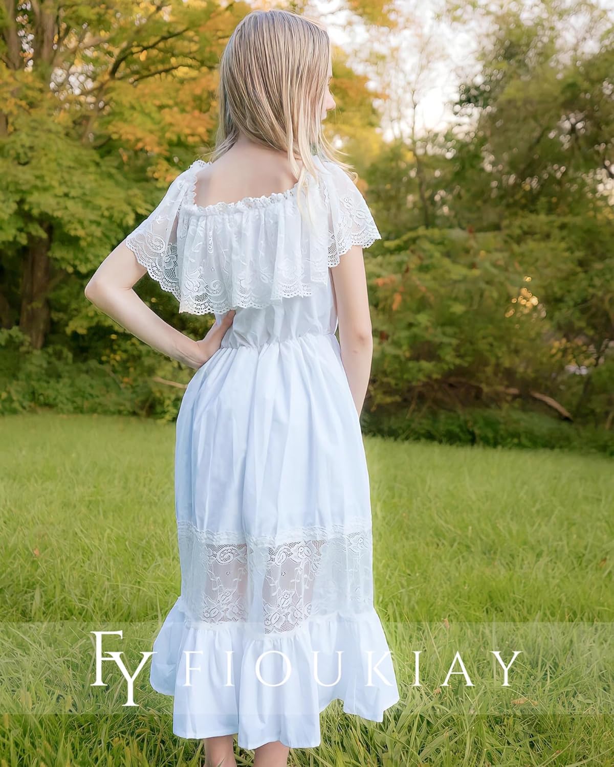 fioukiay Toddler Girl-Wedding-Princess-Maxi-Dress Boho Off Shoulder Lace Ruffle Dress Gowns Holiday Dresses