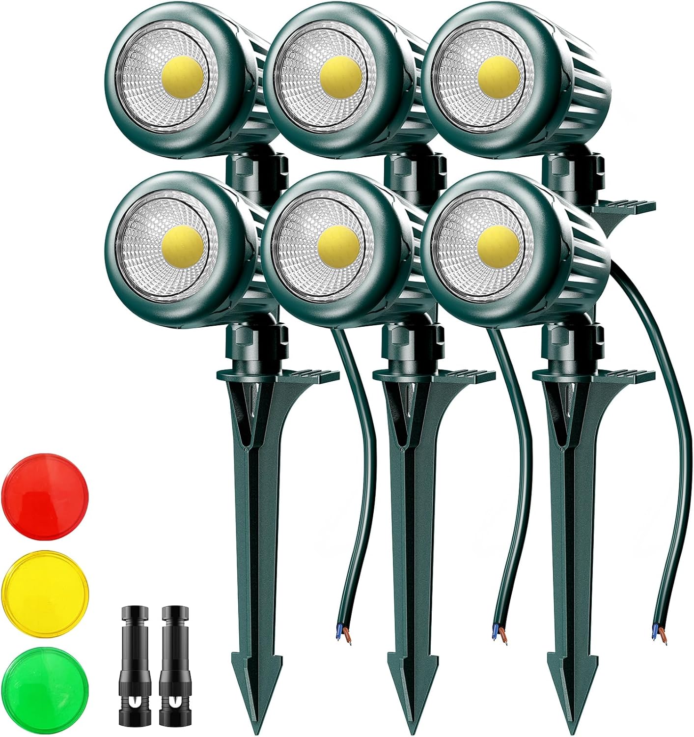Low Voltage Landscape Lights Outdoor,5W 500LM Landscape Lights with 3 Color Lenses (Red,Yellow,Green),IP67 Waterproof Outdoor Spot Lights for Garden Passage Wall Tree Fence,6 Pack