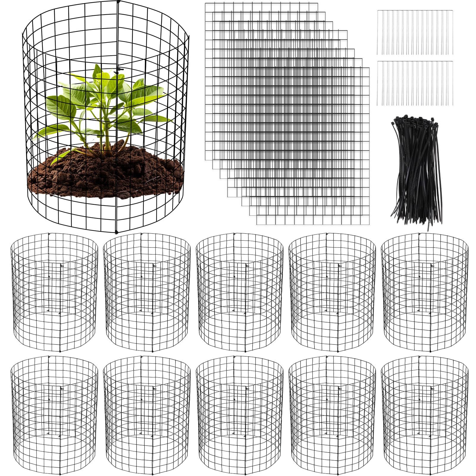 Zubebe Pflanzenschutz-Netz-Käfige, 5 Stück (38x40 Cm) – Mit Erdspießen & Kabelbindern