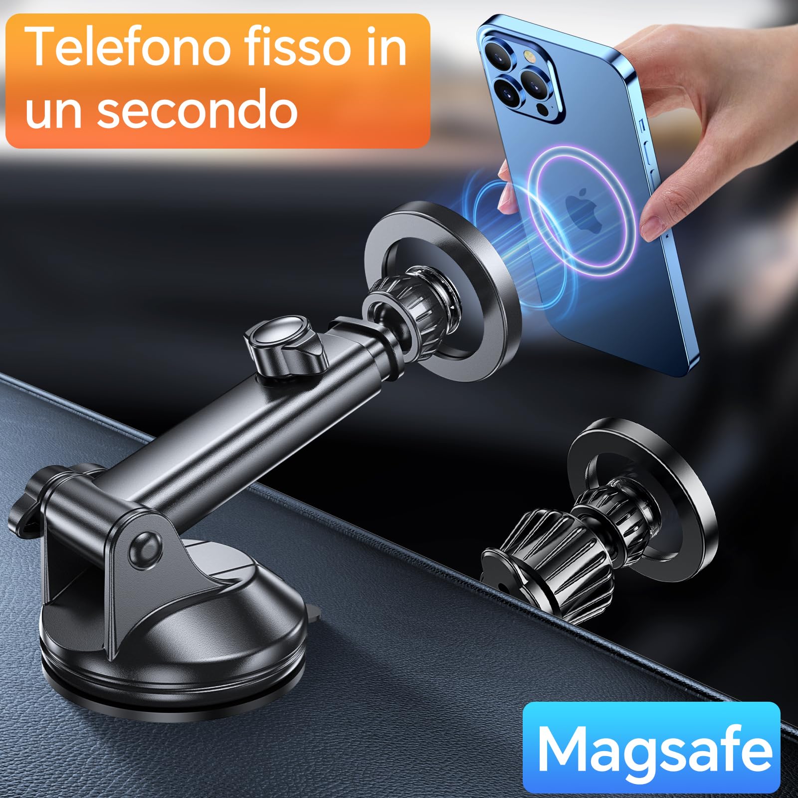 Coolpow Supporto Telefono Auto per MagSafe [20X N55 Magneti] Porta Cellulare Auto Magnetico,[Forte Aspirazione] 360°Estraibile Porta Telefono Auto per Parabrezza/d'Aria Bocchetta/Cruscotto per iPhone