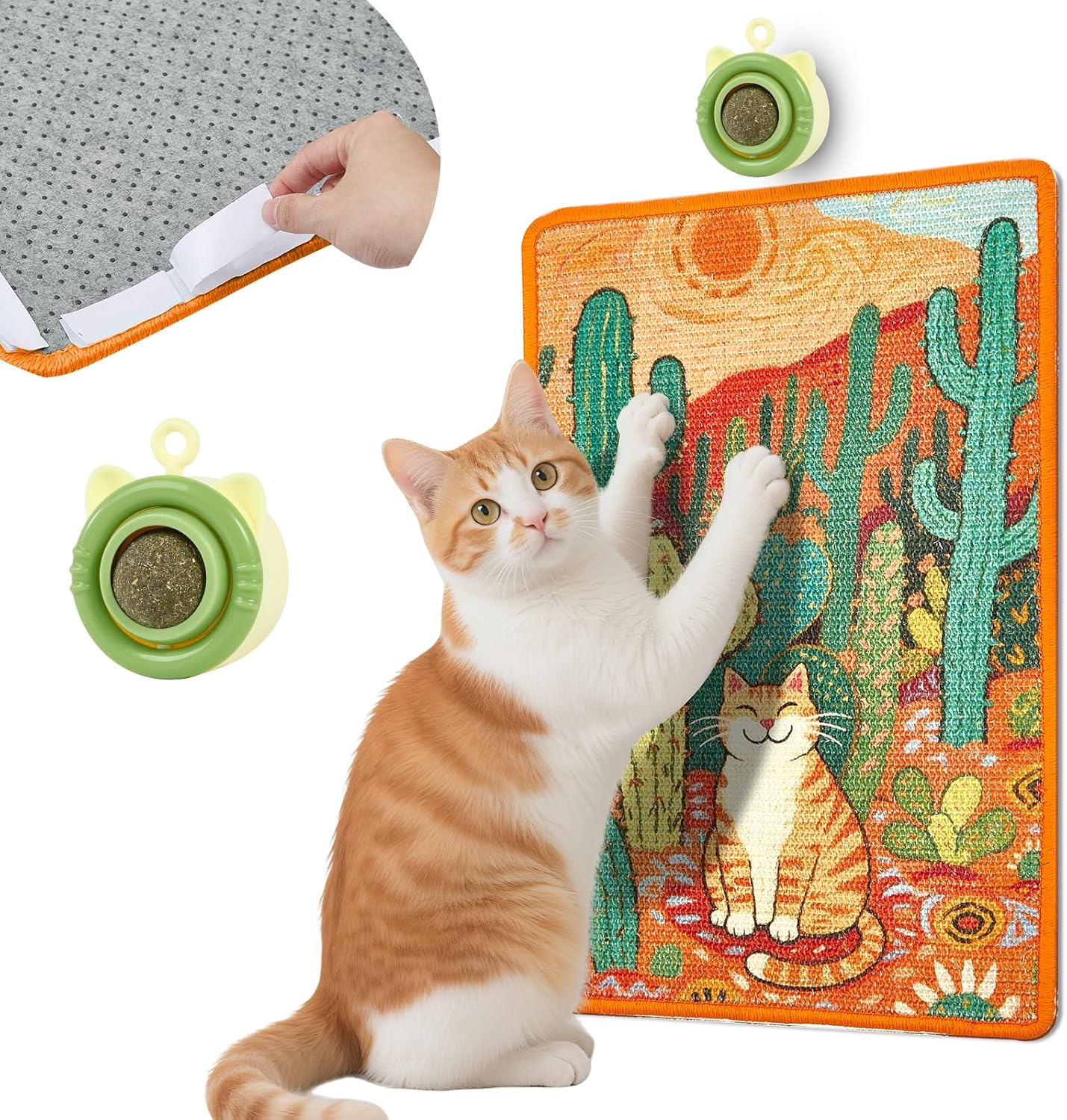 Cat Scratching Mat with Bonus Adhesive Catnip | All-in-One 23.6x15.7 Inch Sisal Scratcher for Wall/Floor, Stops Couch Carpet Scratching, Durable Anti-Slip