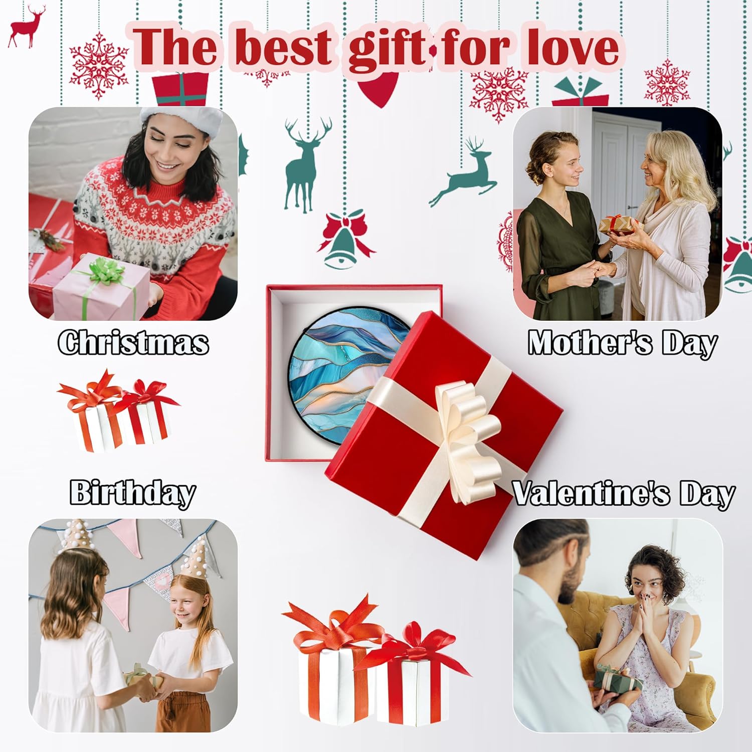 Stained Glass Window Hanging Blue-Green Gradient Abstract Large 11.8" - Suncatcher Door Garden Sunroom Sun Catcher Home Decor Housewarming Birthday for Mom Grandma Men Woman