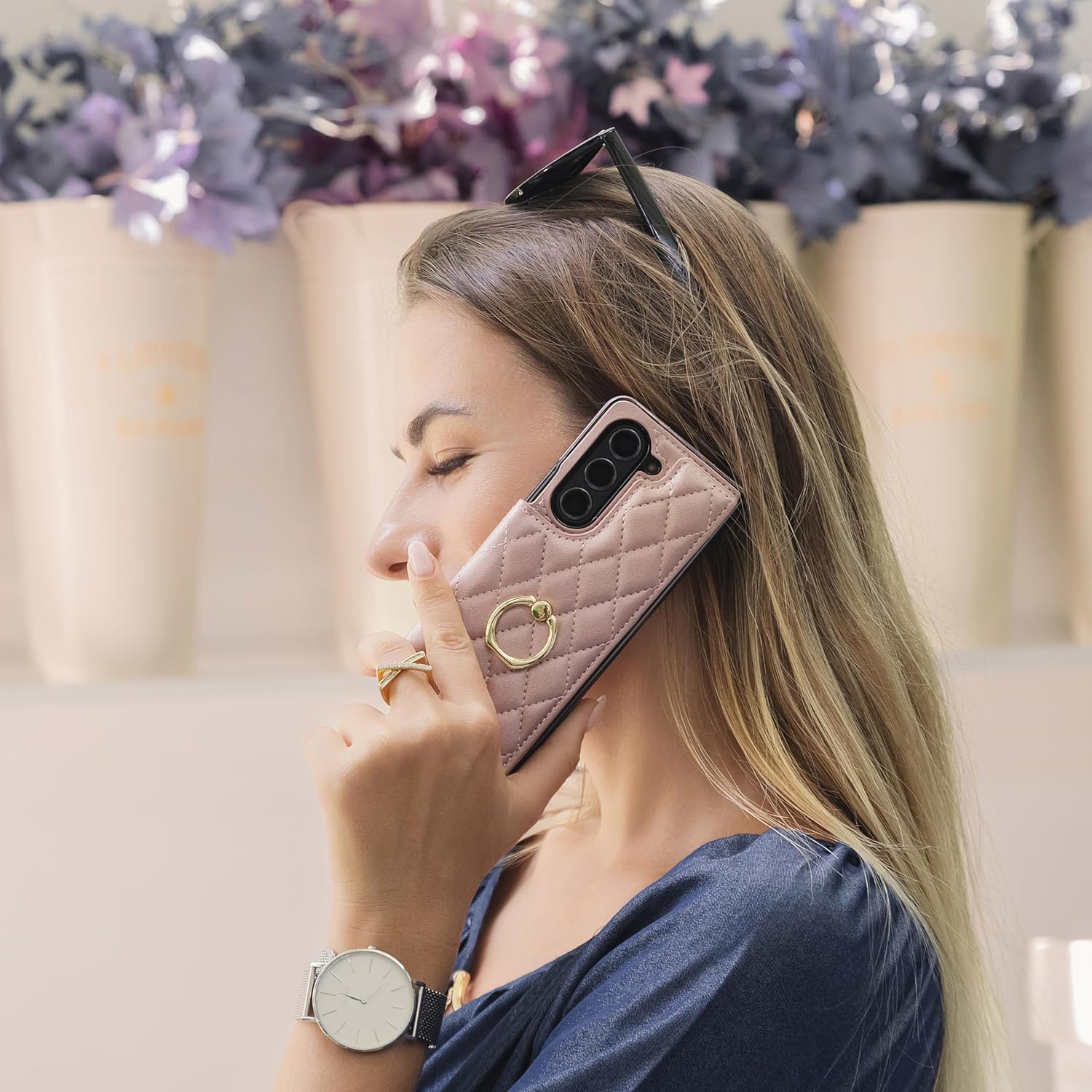 for Samsung Galaxy Z Fold 4 Wallet Case with Ring and Credit Card Holder, Cash Slot, Premium Diamond Leather Magnetic Clasp Kickstand Heavy Duty Protective Cover.(White)