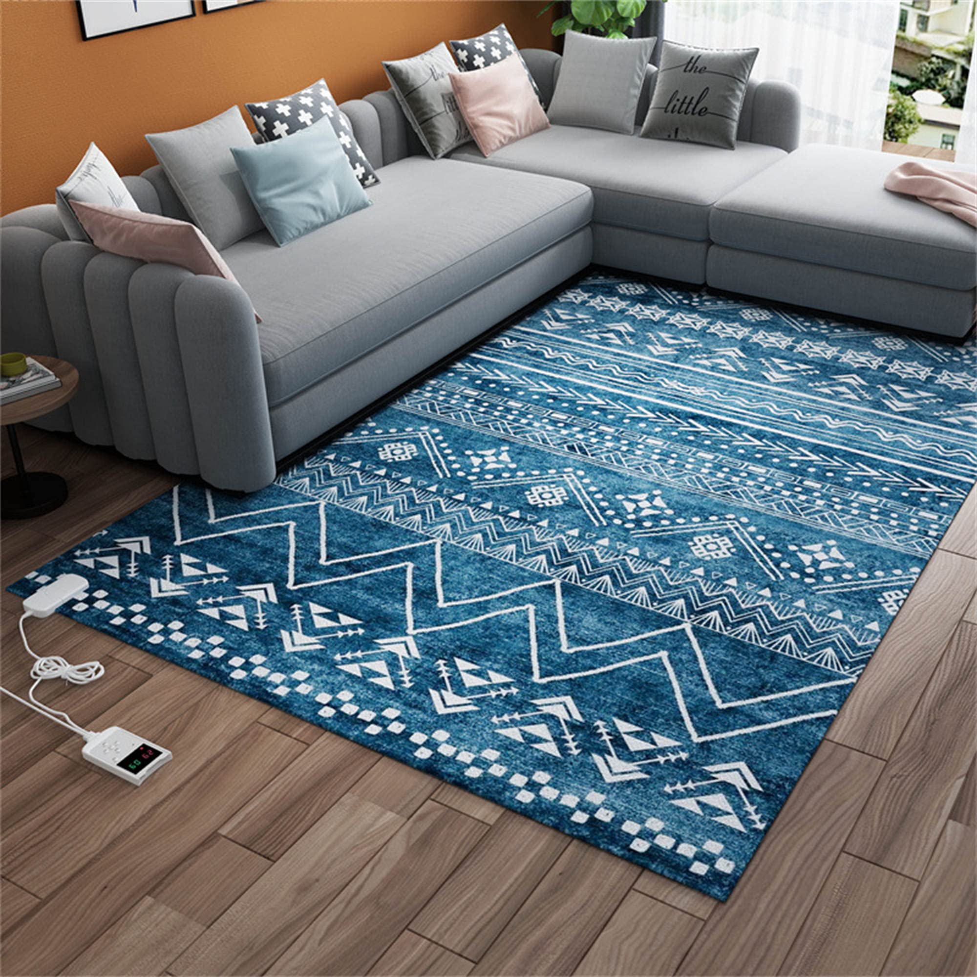 Tapis de sol chauffant géométrique pour réchauffer le salon en hiver