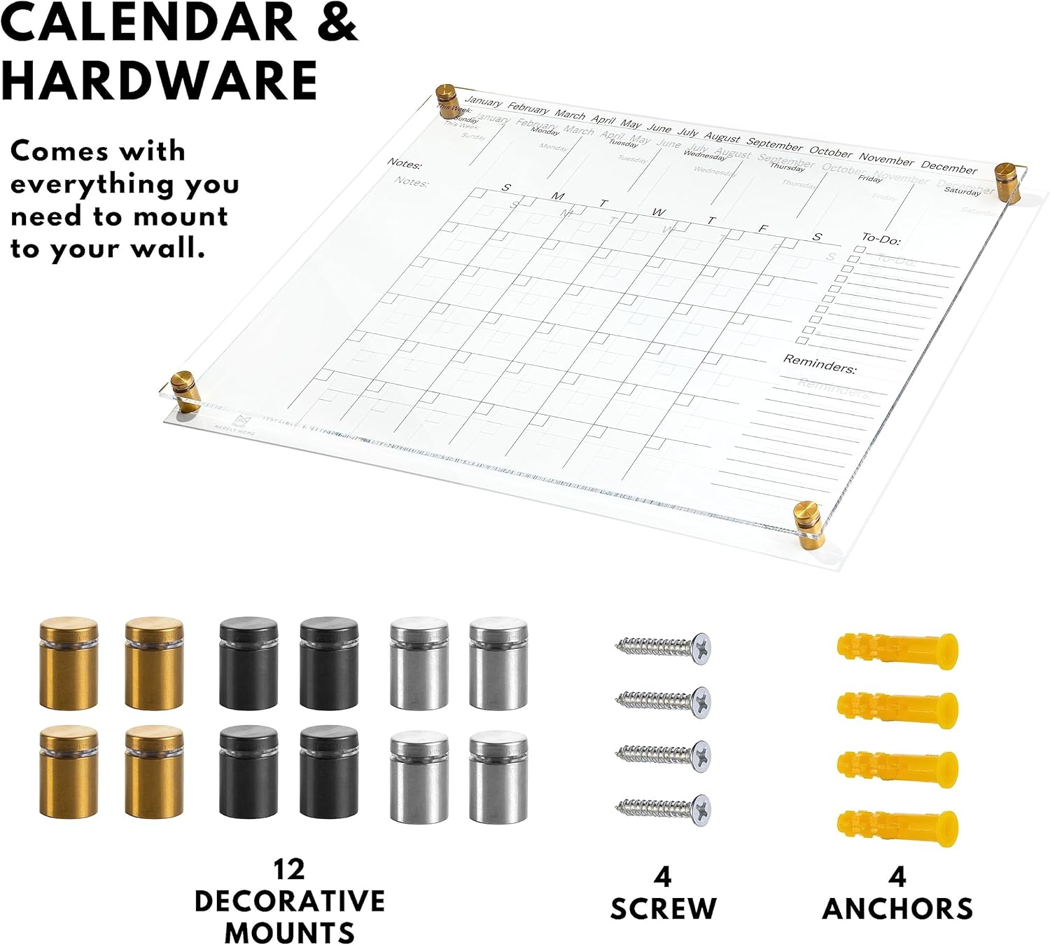 Premium Ultra-Clear Acrylic Wall Calendar Dry Erase | Oversize 24"x18" | Monthly Planner for Office and Home | Large Acrylic Calendar for Wall | Acrylic Calendar | 3 Standoff Screws