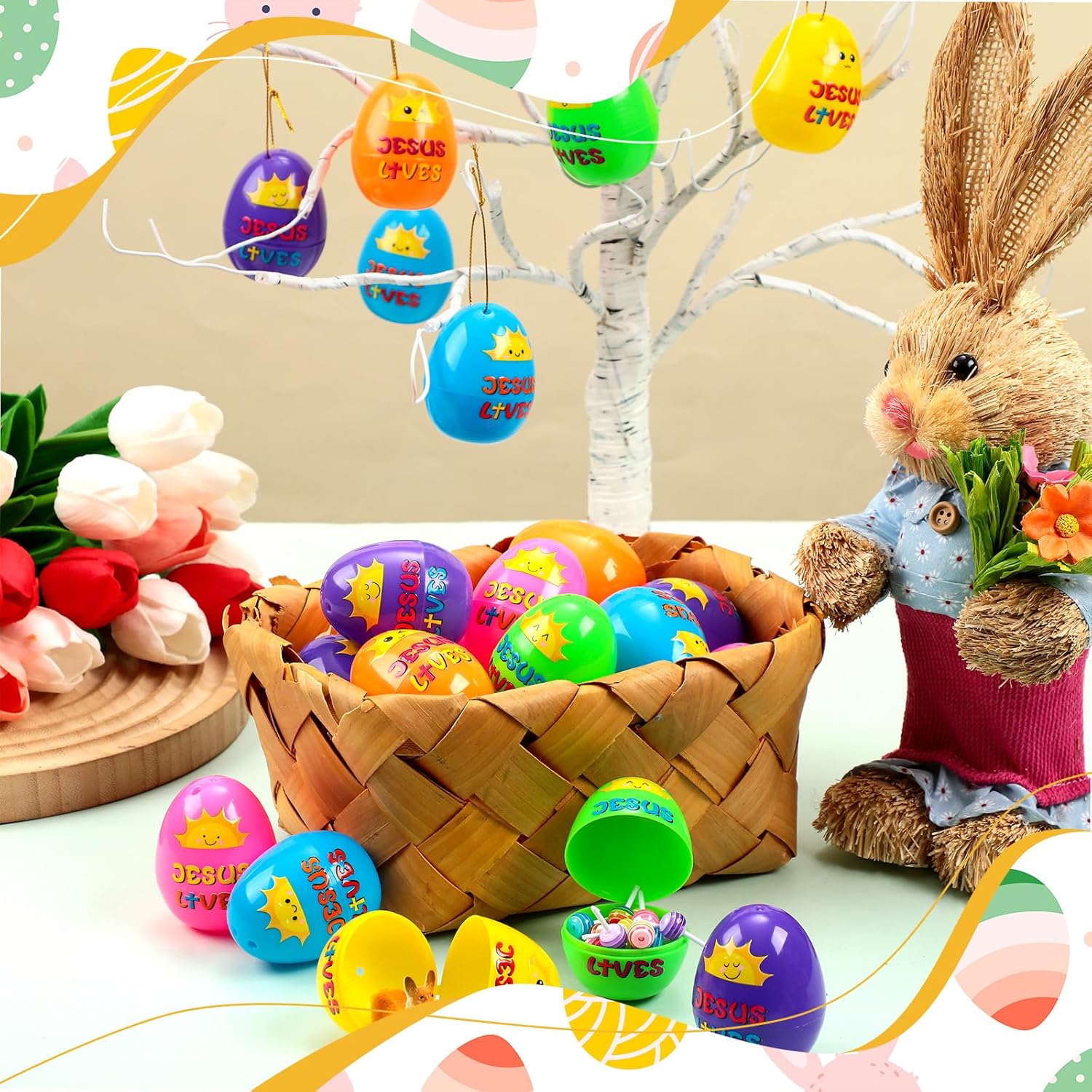 Silipull 72 Pcs Jesus Religious Easter Eggs Empty Bulk Plastic Fillable Jesus Easter Christian Gifts for Egg Hunt Holy Week Decoration