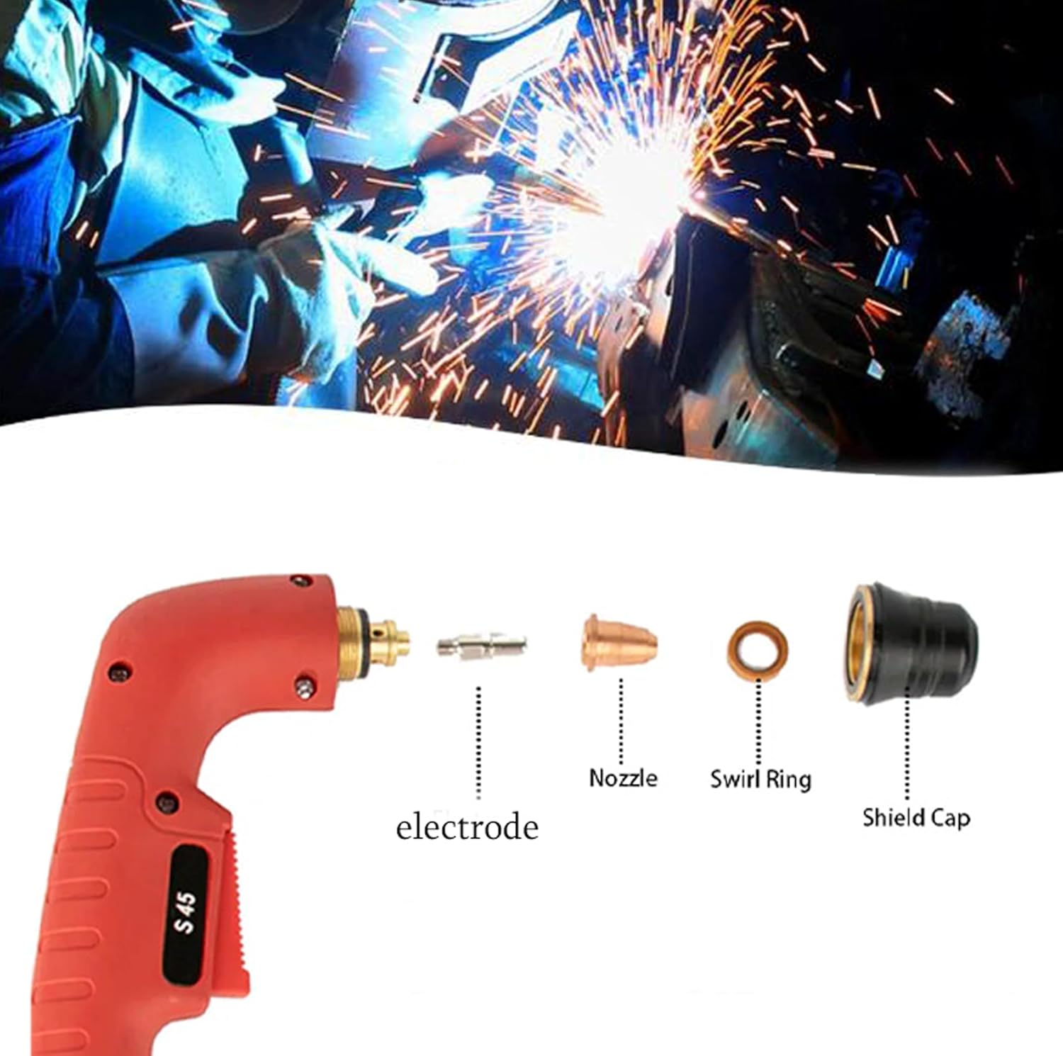 20pcs IPT-60 PT-60 IPT-40 PT40 S25 S45 Plasma Cutting Torch Tip 0.9mm 0.039'' Electrode Shield Cap/Stand-off/Swirl