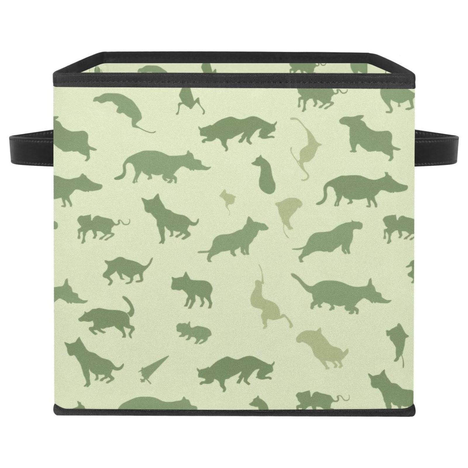 Boîte de rangement pliable pour placard et chambre grand cube imprimé animal vert