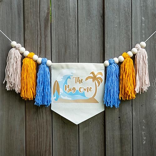 Miniatura 6 de Lintran The Big One - Cartel de cumpleaños de surf, azul, guirnalda de primera silla de bebé, 80.0 x 7.5 pulgadas, unisex