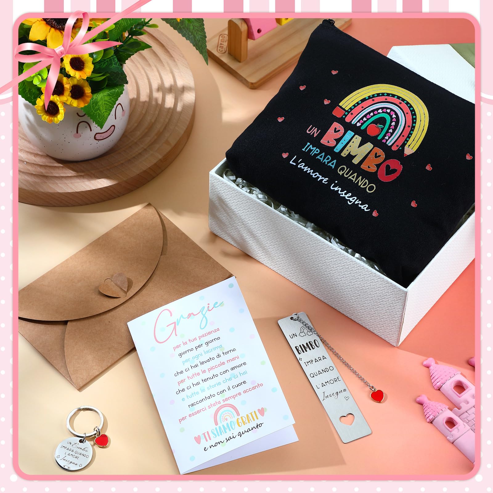 Xuniea Regalo Maestre Pochette Multiuso Fine Anno Idee Regalo Insegnanti per Insegnante Grazie Maestra Portachiavi Segnalibri Borsa per Cosmetici per la Festa dell'Insegnante