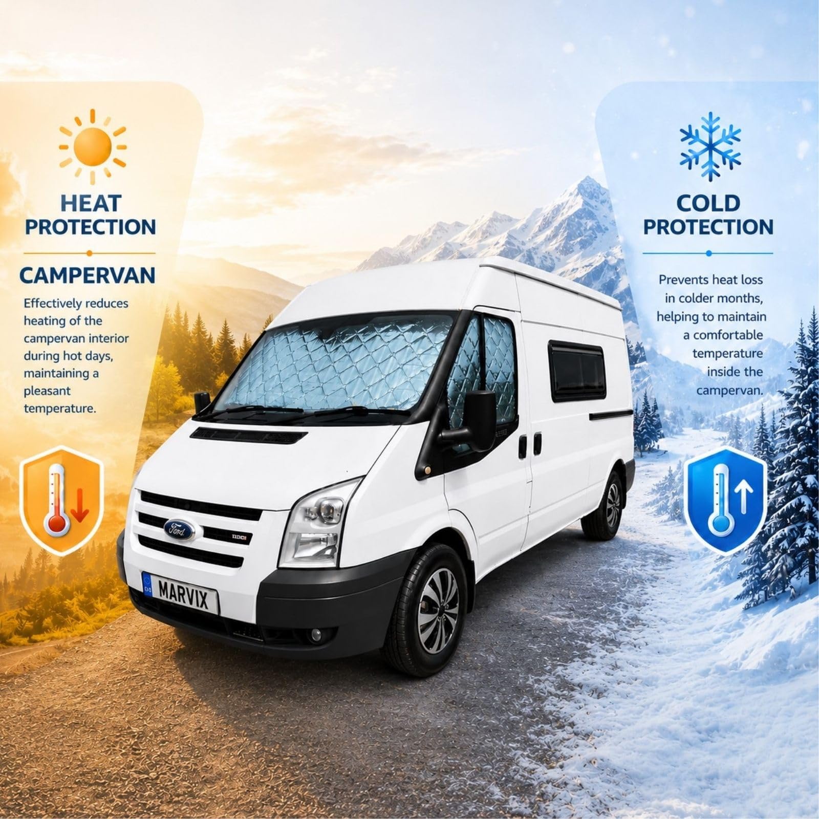 Marvix Thermo-Innenjalousien Premium 9-lagige Fensterabdeckung für Ford Transit 2006-2014 Wohnmobil Campervan Isolierungs-Sonnenschutz