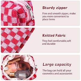 ZLFSRQ 2Pcs Checkered Pencil Case Cute Pencil Pouch for Teens Checkered Makeup Bag Medium Travel Cosmetic Bag Preppy Makeup Pouch for Purse Aesthetic Zipper Toiletry Bags Organizer(Pink/Brown)