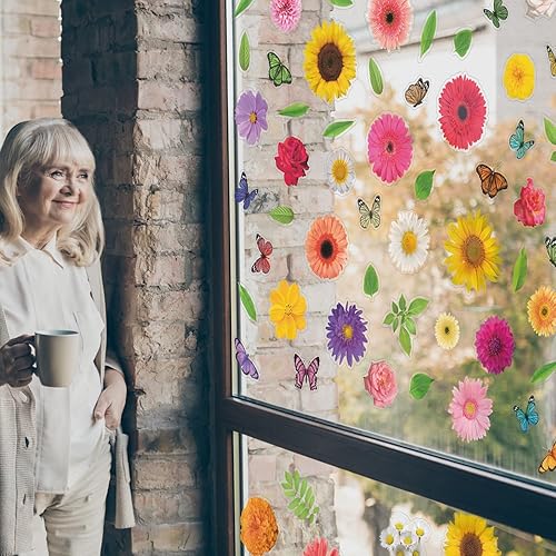 Miniatura 2 de WALPLUS Adhesivos para ventana de primavera decoración de verano doble cara reutilizables despegar y pegar extraíbles para ramo de verano de cristal