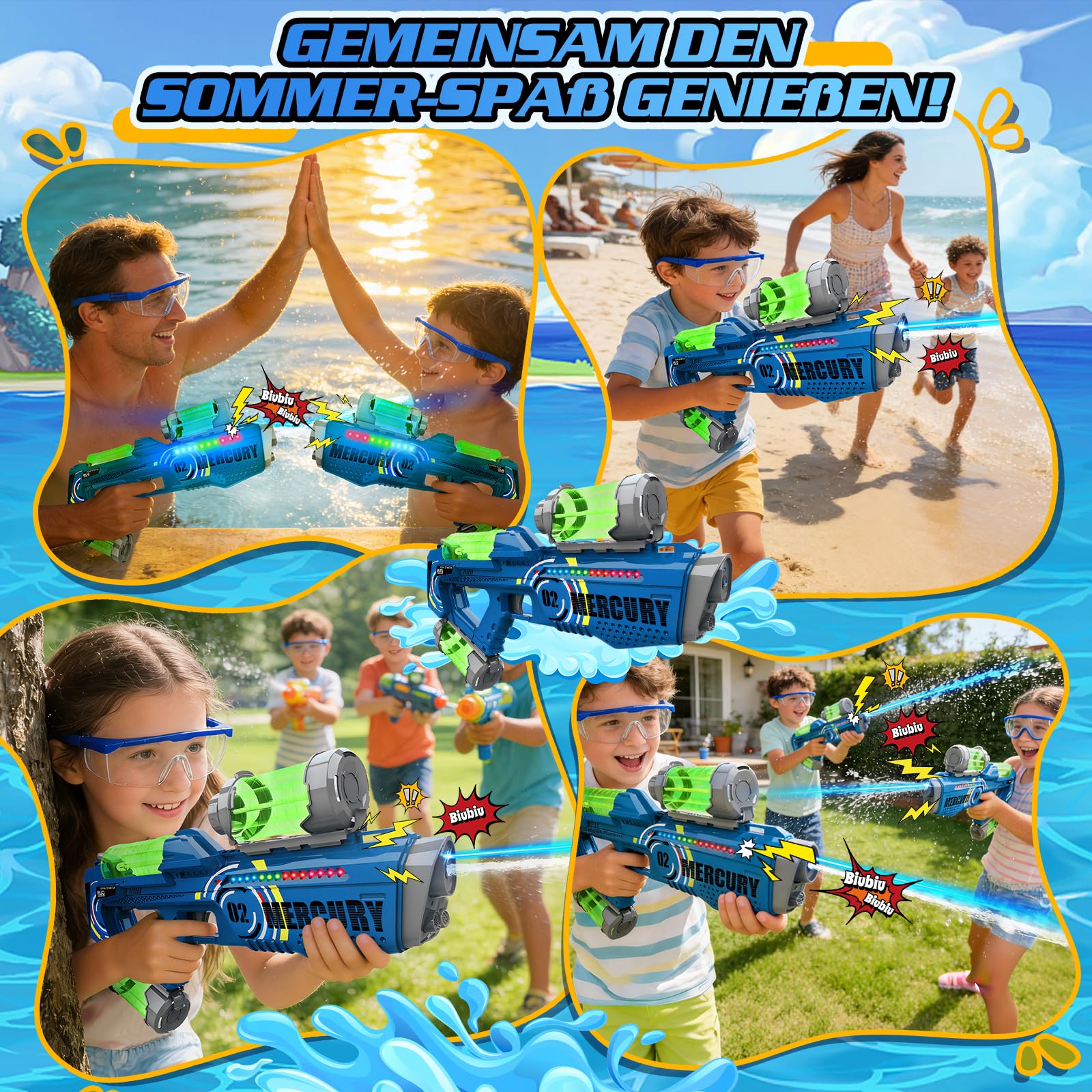 FORMIZON Wasserpistole Elektrisch, Wasserspritzpistole mit Laser Effekt, 32ft One-Touch Großer Reichweite Wasserpistolen, Kinder Und Erwachsene Strandpool Wasserpistole Spielzeug