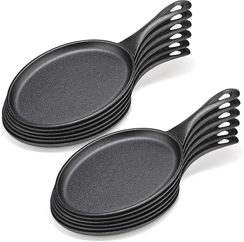 Mifoci Paquete de 12 platos de hierro fundido, mini sartén de 7.8 x 5.9 pulgadas, placa de hierro fundido negro, plato de hierro fundido