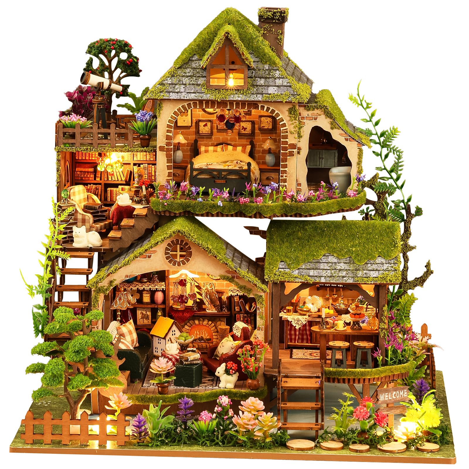 Spilay Miniatur Haus, Wald-Abenteuer DIY Miniature House mit LED-Licht, 3D Holz Puppenhaus Bastelset zum Entspannen & als Deko - Kreatives Geschenk (Weihnachten, Valentinstag, Geburtstag)