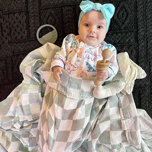 Miniatura 5 de LifeTree Manta de muselina neutra para niños y niñas, súper suave, 70% viscosa de bambú y 30% algodón, grande de 47 x 47 pulgadas, a cuadros y seta,