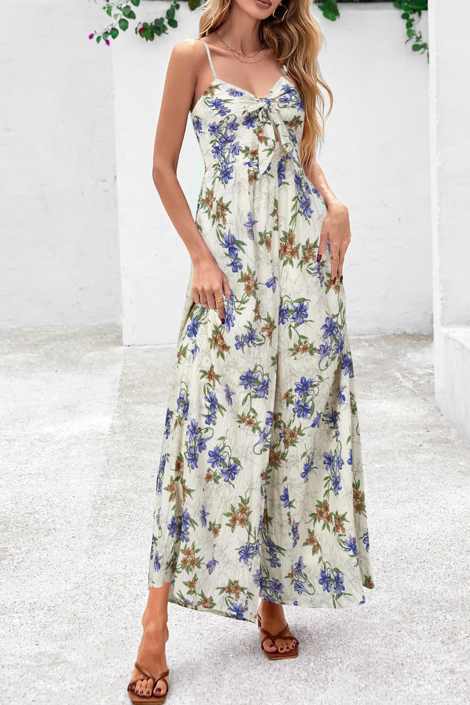 LAISHEN Damen Jumpsuit Sommer Elegant Lang Hosenanzug Festlich Hochzeit Tie Front Overall mit Lining