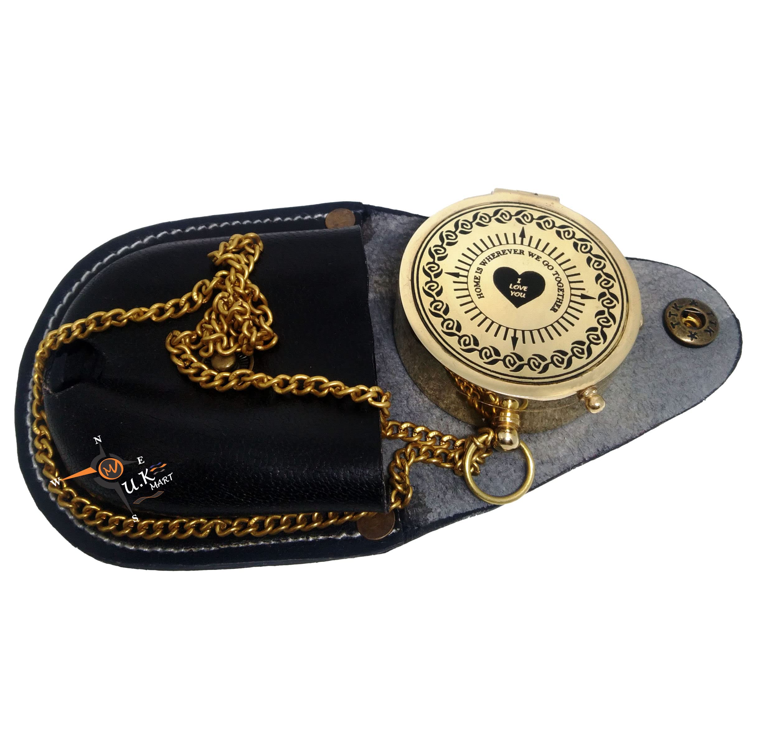 Brass Customized Direction Working Pocket Compass with Pure Leather Case ( Golden )-picture-33