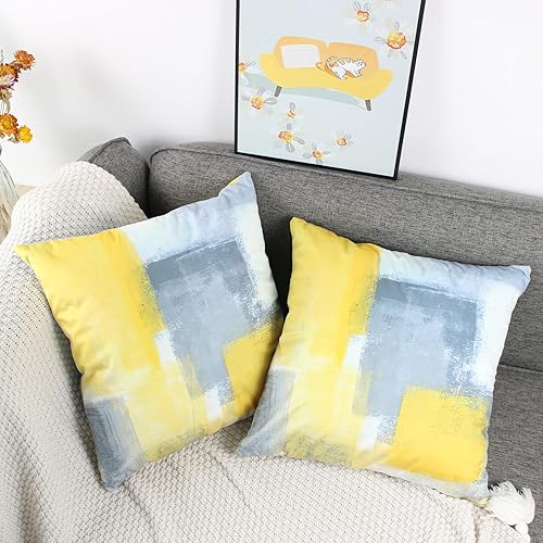 Miniatura 4 de OYIMUA Juego de 2 fundas de almohada amarillas de 18 x 18 pulgadas, modernas fundas de almohada abstractas amarillas y grises para sofá, fundas