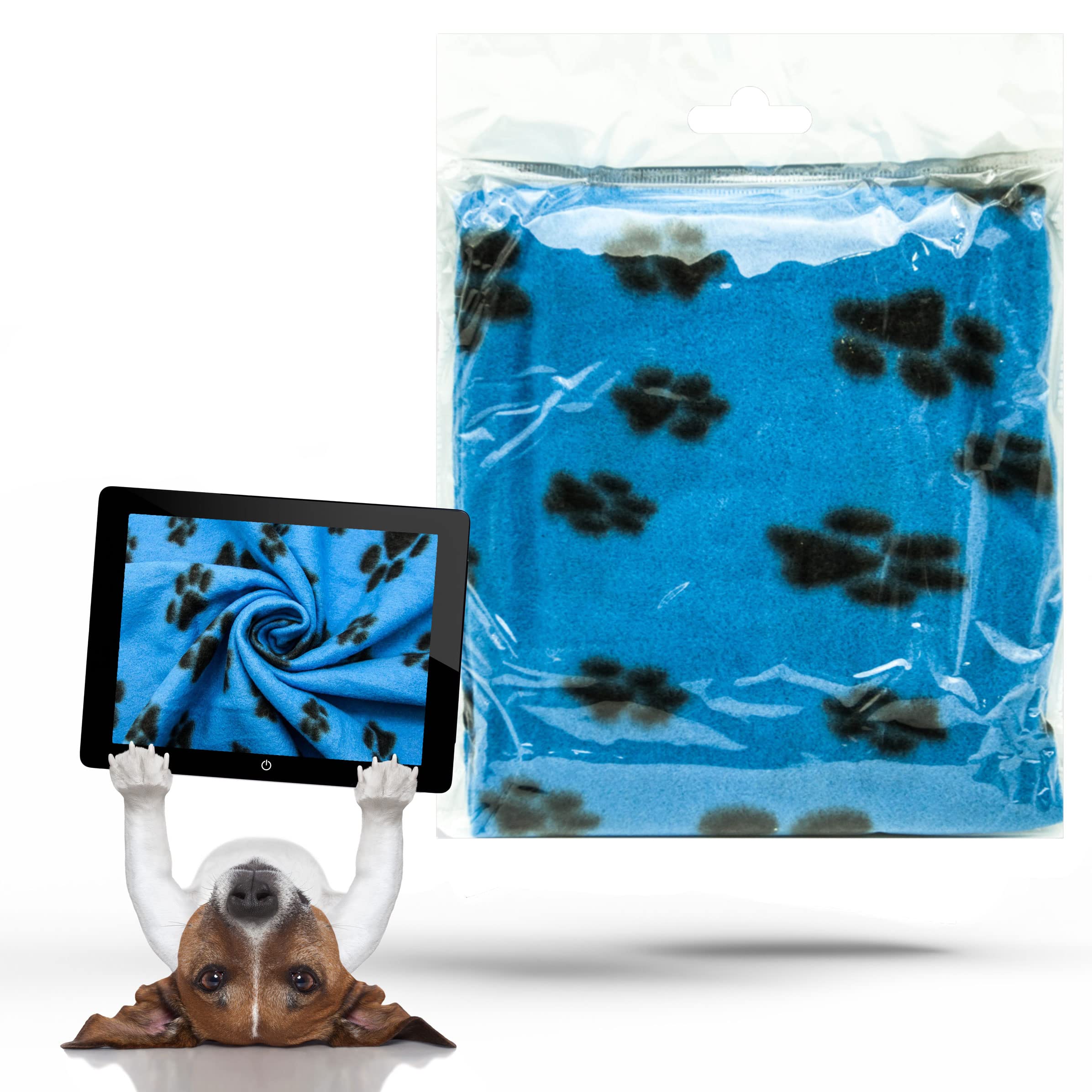 Petopedia Soft Warm Dog Fleece Animal Pet Blankets with Paw Prints, Cat, Puppy & Dog Blankets Washable Bed Travel (Blue