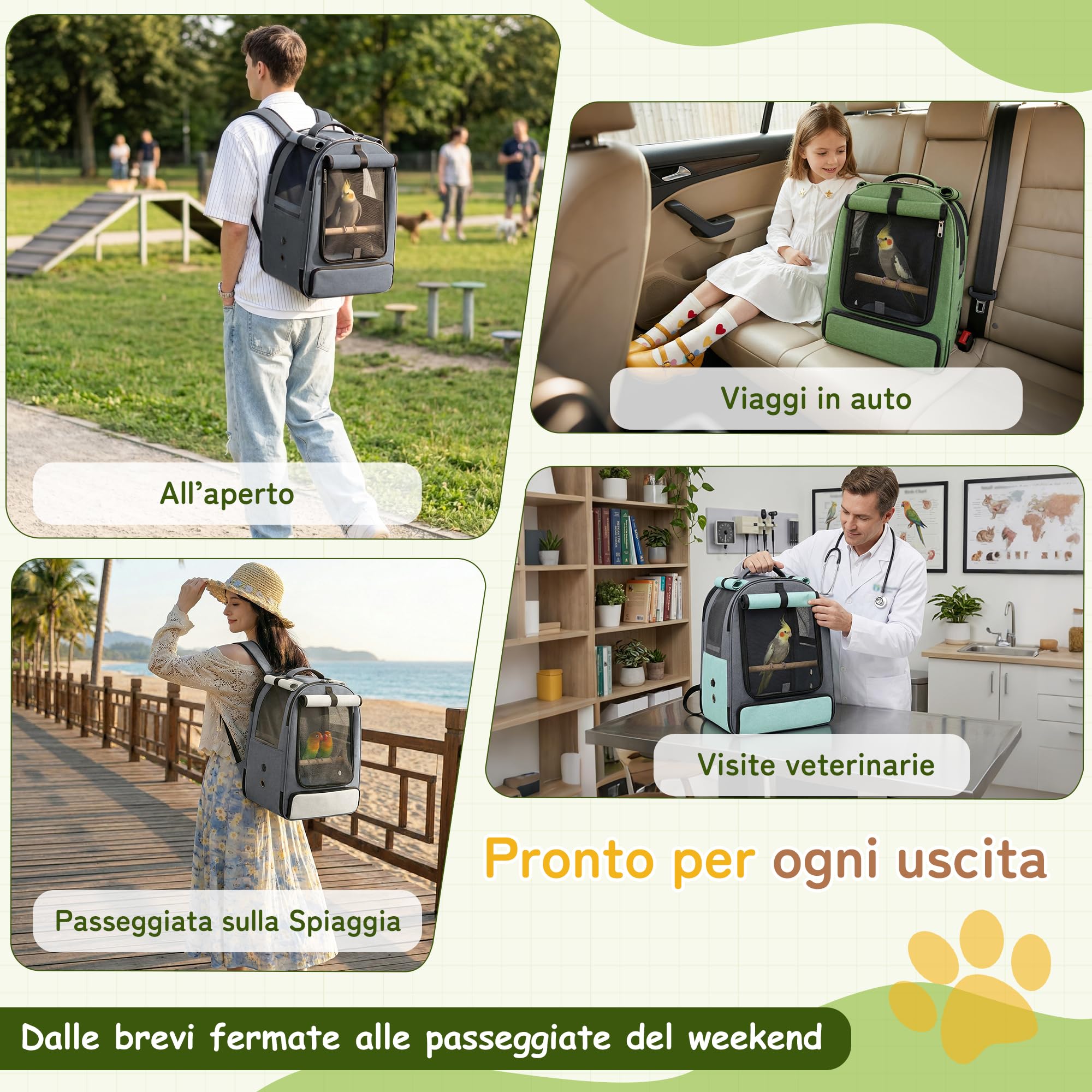 ALLSOPETS Zaino per Uccelli per Pappagalli e Piccoli Animali – Borsa Traspirante con Posatoio Regolabile e Vassoio Rimovibile, Ideale per Viaggi e attività all’Aperto (Blu Ghiacciaio)