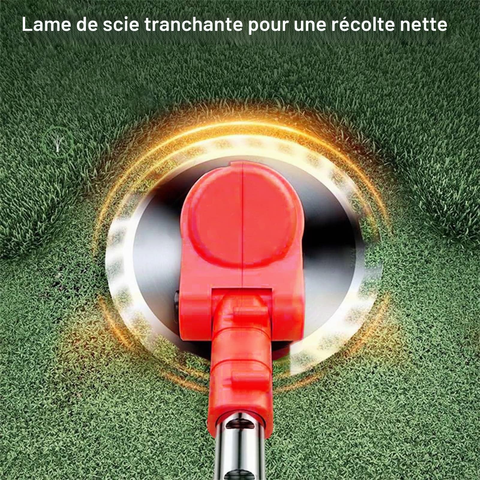 Désherbeur électrique sans Fil 12 V avec 2 Batteries et Chargeur, Manche télescopique avec Lames Rondes et métalliques, Coupe-Herbe électrique léger pour pelouse et Jardin (Rouge)