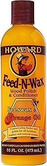 Howard Products Beeswax Wood Polish & Conditioner, Feed-N-Wax, Beeswax Furniture Polish For Wood, 16 Oz, Orange