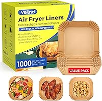 Vista 10 de 400 forros desechables para freidora de aire, papel pergamino cuadrado resistente de 8 pulgadas para cesta de freidora de aire de 5 a 8 cuartos