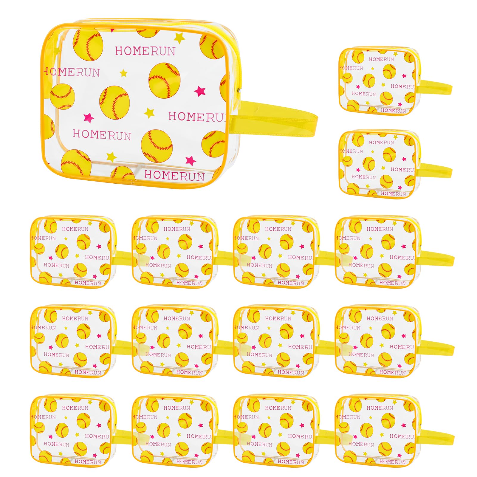 16PCS Softball Cosmetic Bag - Softball Gift Accessories Bags Goodie Snack Makeup Bag，Waterproof Softball Clear PVC Bag,Travel Toiletry Zipper Pouch