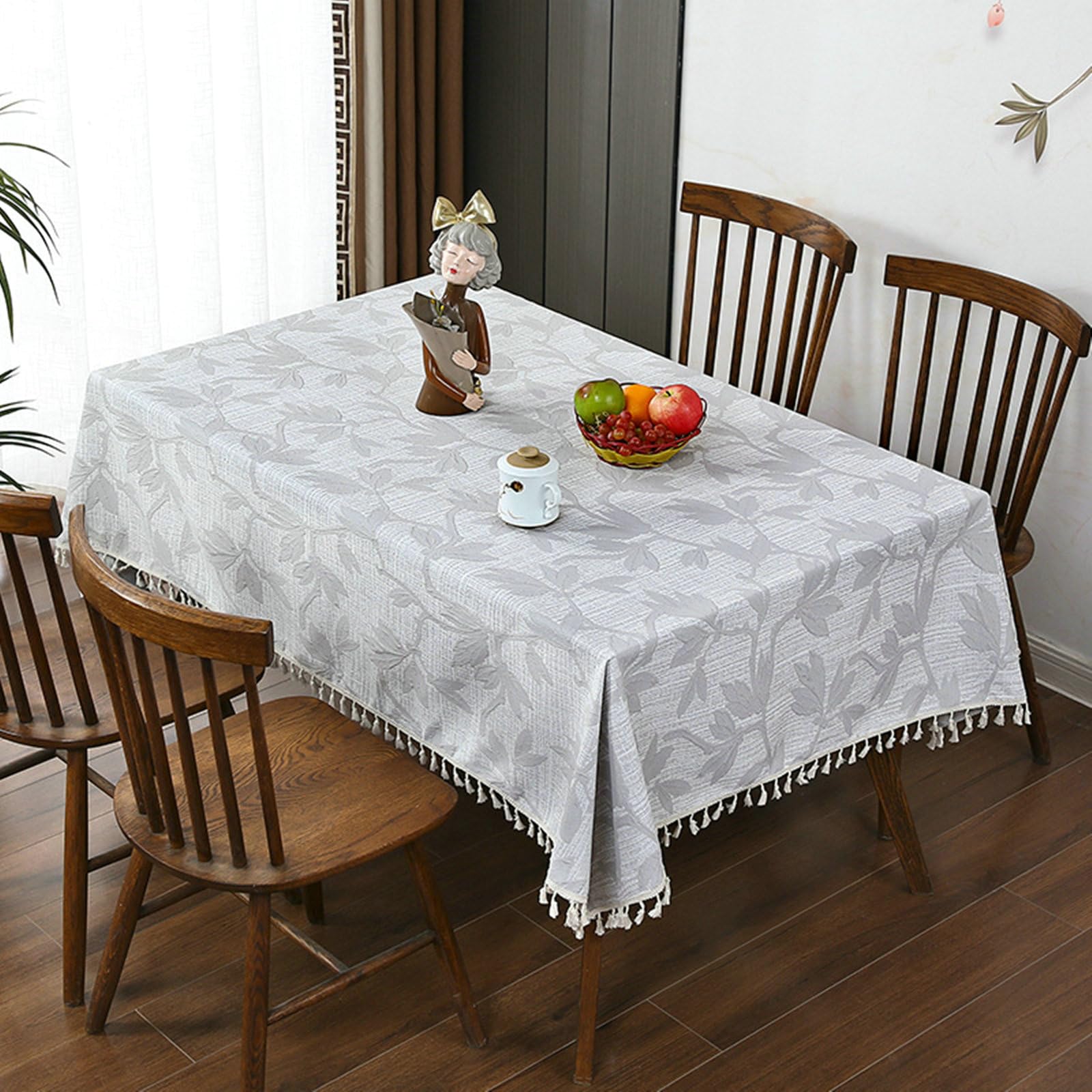 Nappe Jacquard Feuille Bleu Grisen Tissu Epaisse 140x300CM
