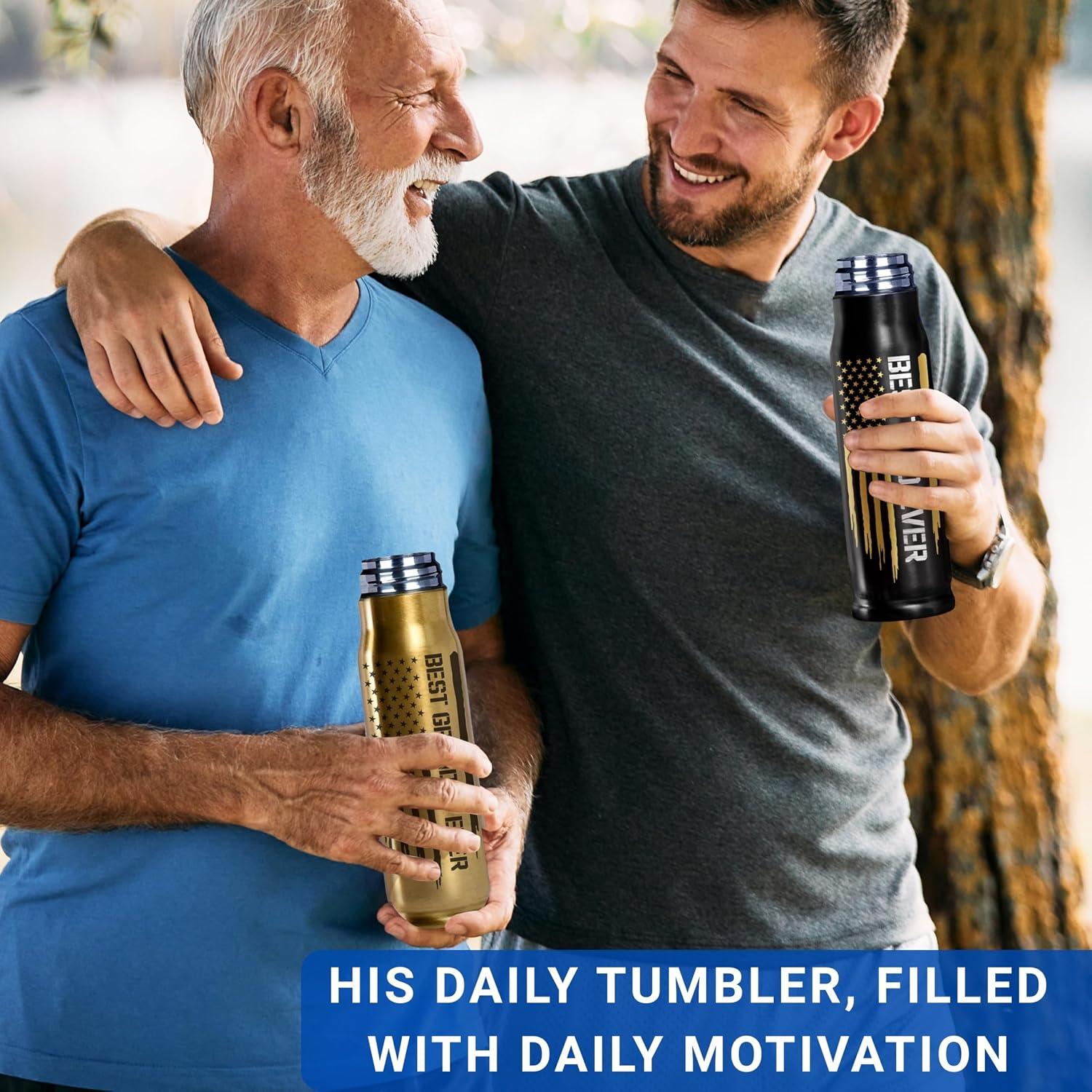 Bundle Gifts for Dad and Brother, Happy Birthday Present Ideas for Daddy Papa Men - Best Dad Ever Bullet Tumbler 17Oz with Keychain, Insulated Travel Coffee Cup from Wife image 2