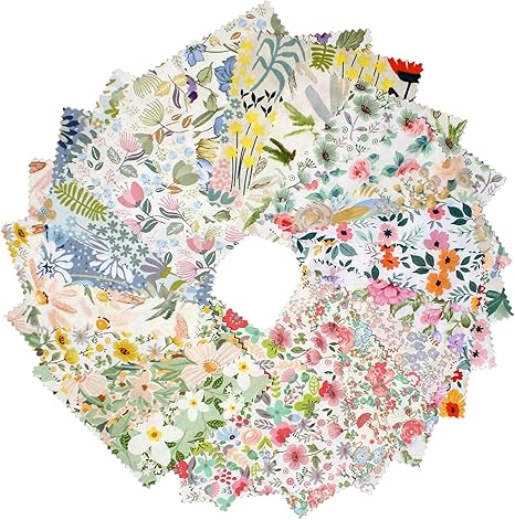 Charm Packs Fabric for Quilting 42Pcs 5'' Precut Fabric Quilt Squares Cotton Bundles for Sewing Floral Printed Squares