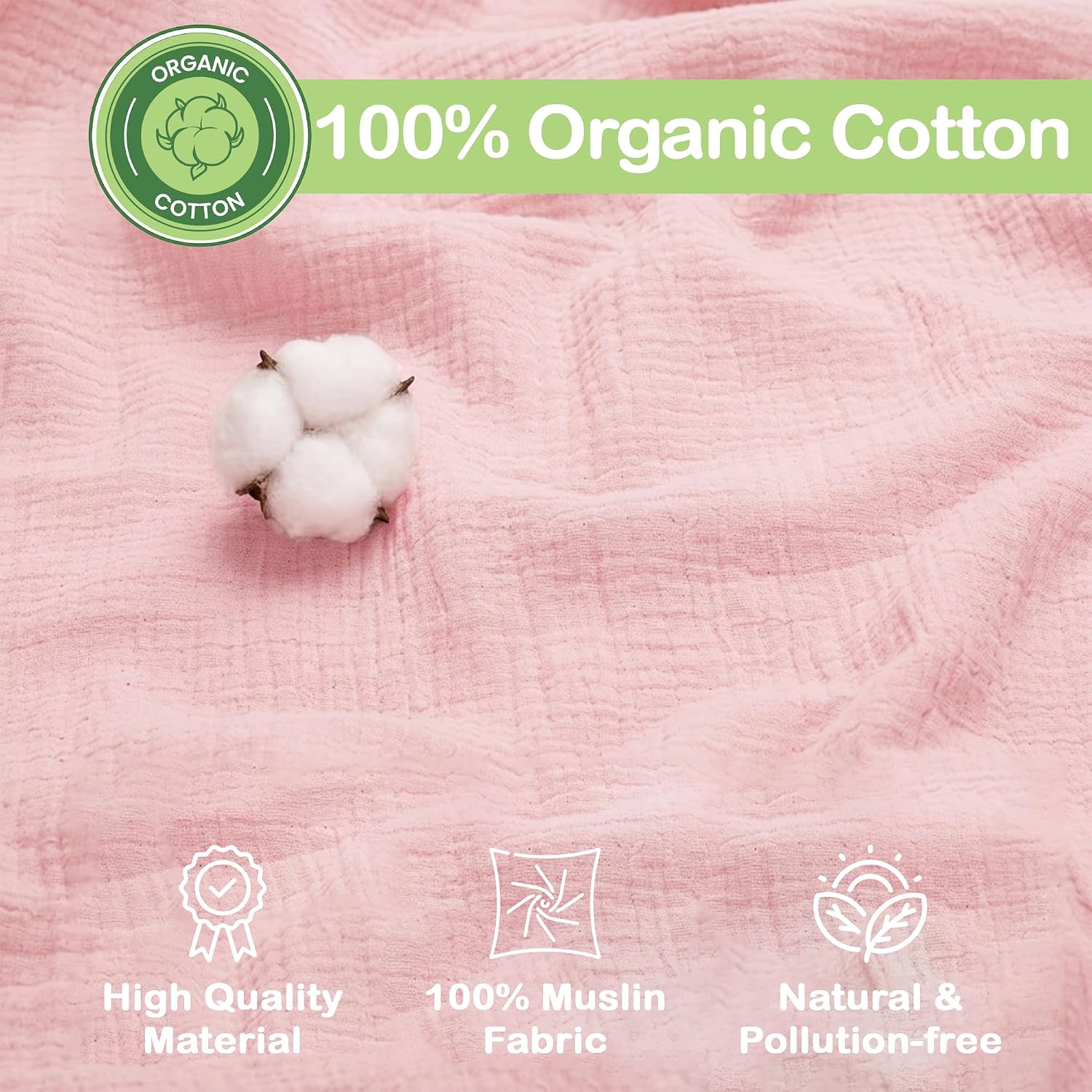 Organic Muslin Baby Blanket 2-Pack Blush & Ivory Floral, 38 x 40 Inch, 100% Organic Cotton Oeko-TEX Certified Hypoallergenic Swaddle Blanket for Newborn Boy, Baby Boy Shower Gift