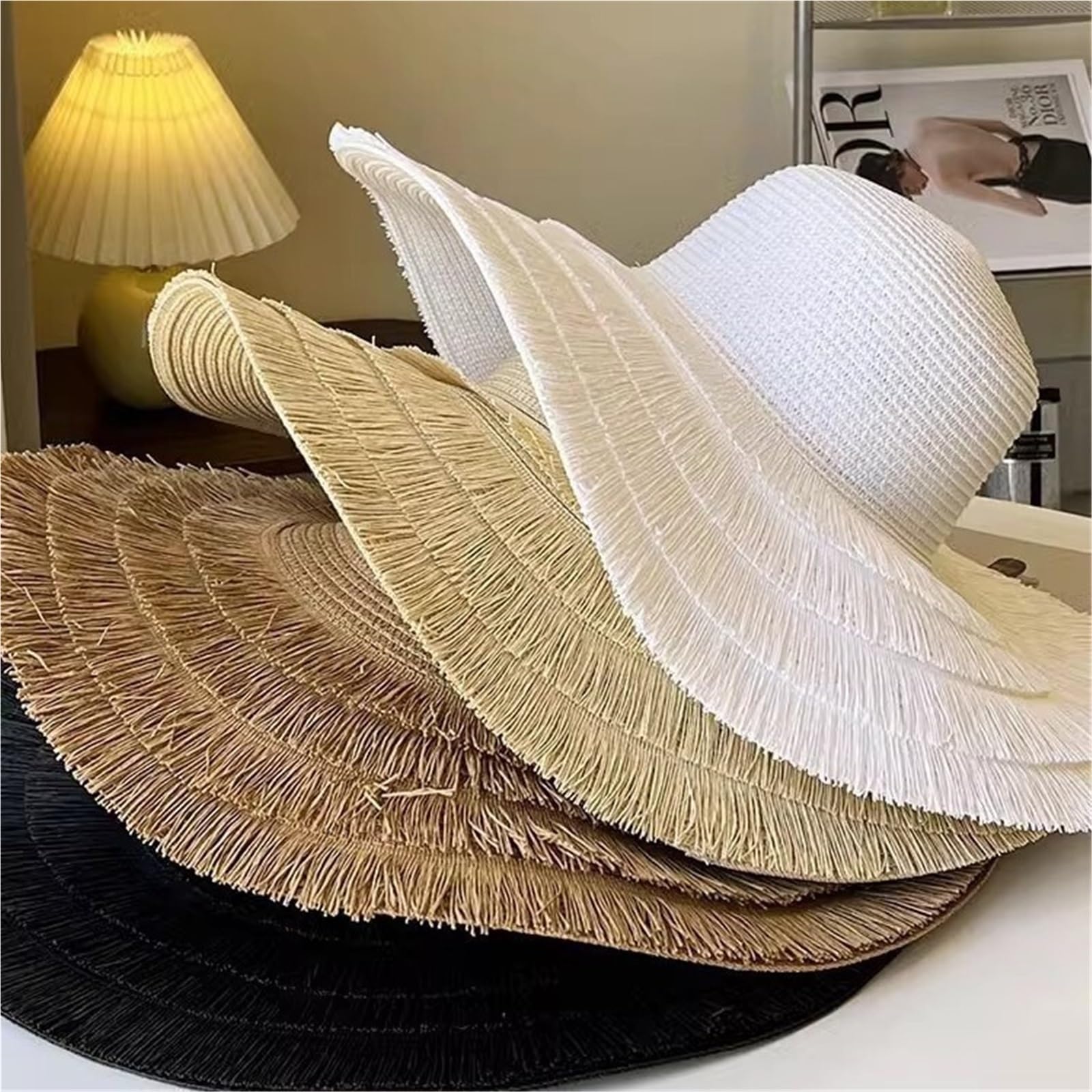 Visiera Estiva da Spiaggia per Cappello da Sole in Paglia a Tesa Larga Pieghevole