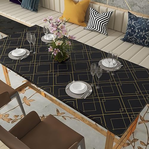 Miniatura 4 de CHIHUT Papel pintado negro y dorado de 17.7 x 236 pulgadas, papel tapiz autoadhesivo geométrico negro y dorado, autoadhesivo, para paredes de baño,