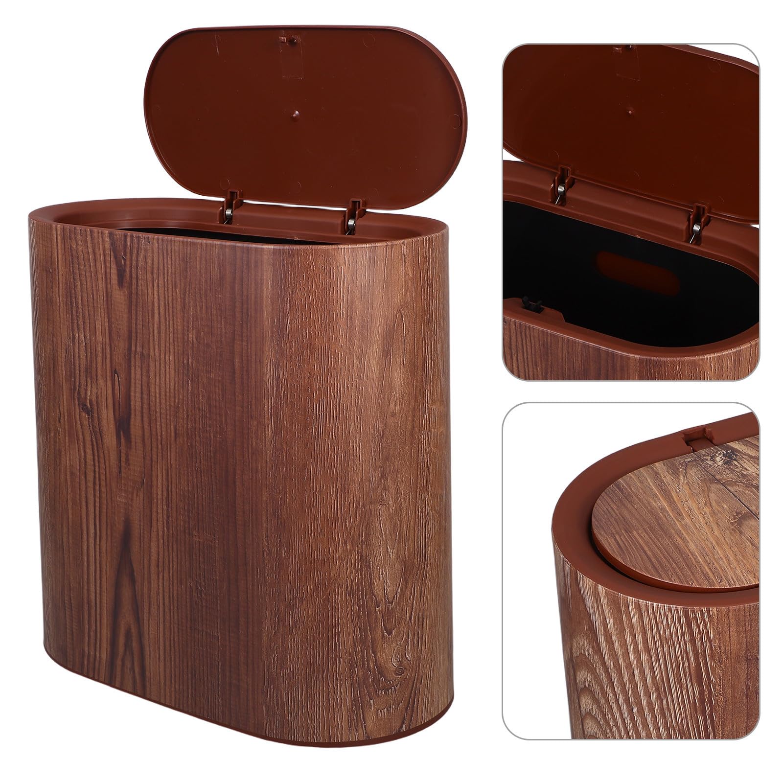 MAGICLULU Cubo de Basura Delgado de 14l con Diseño de Veta de Madera, Plástico Pp Resistente y Tapa Abatible para Baño y Rincones Estrechos, Contención de Olores