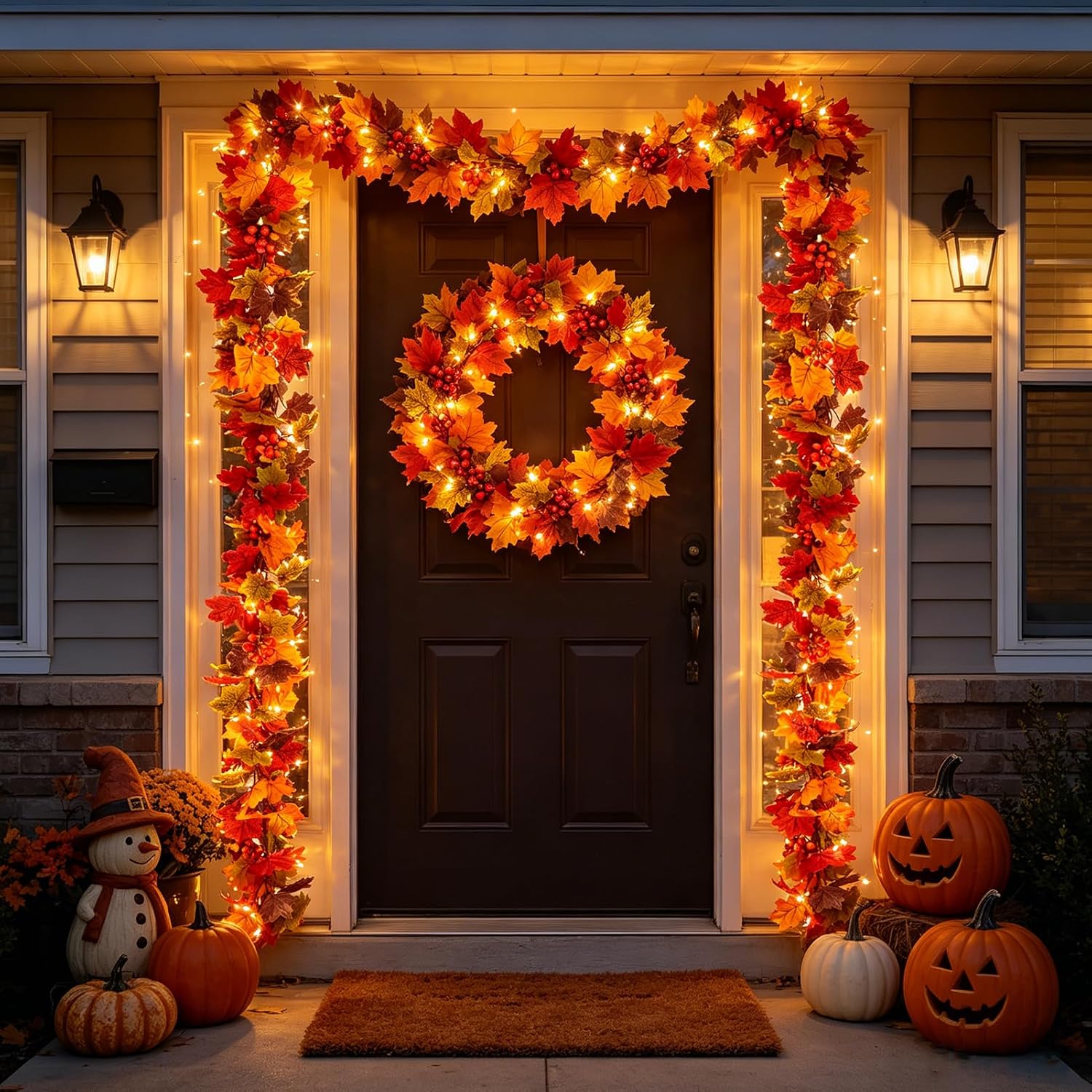 2 Pack Fall Garland with Lights, Total 11.8ft 50 LED Lighted Fall Garland