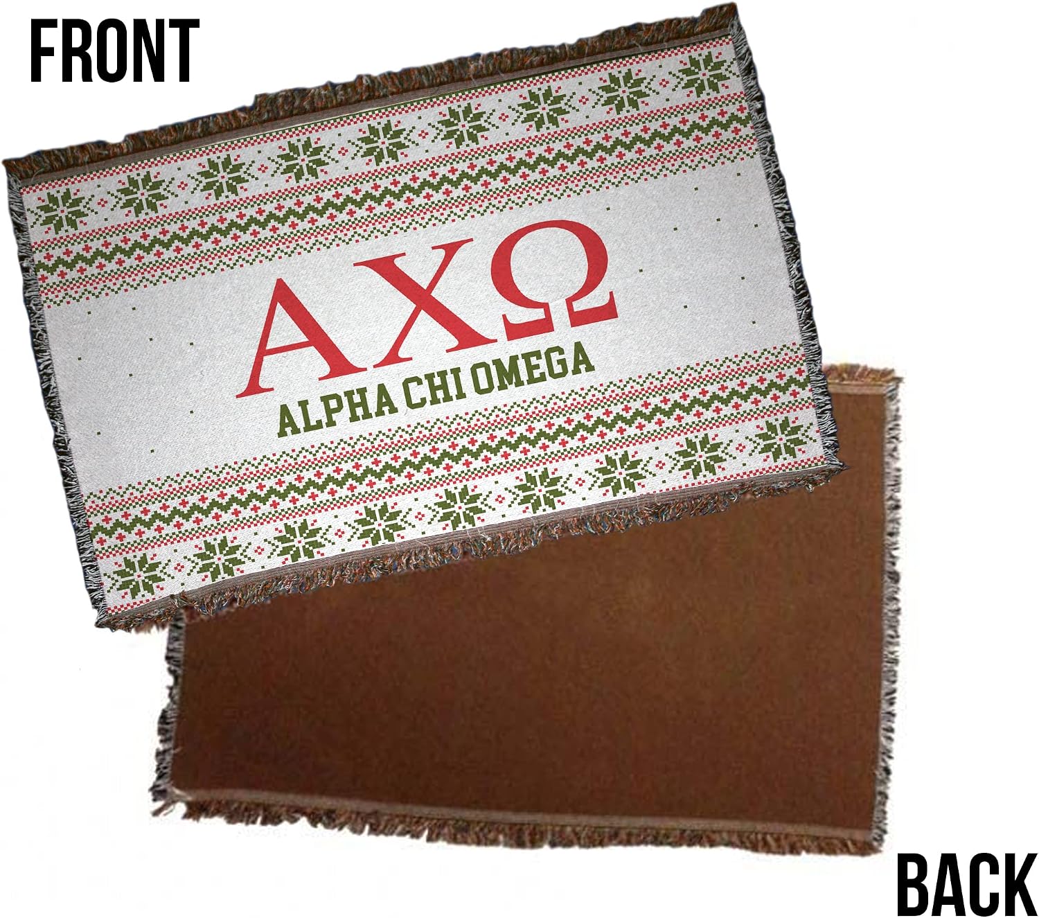 VictoryStore Alpha Chi Omega Blanket, 35 inches x 54 inches Christmas Sweater Design Sorority Throw Blanket, Offically Licensed (White)