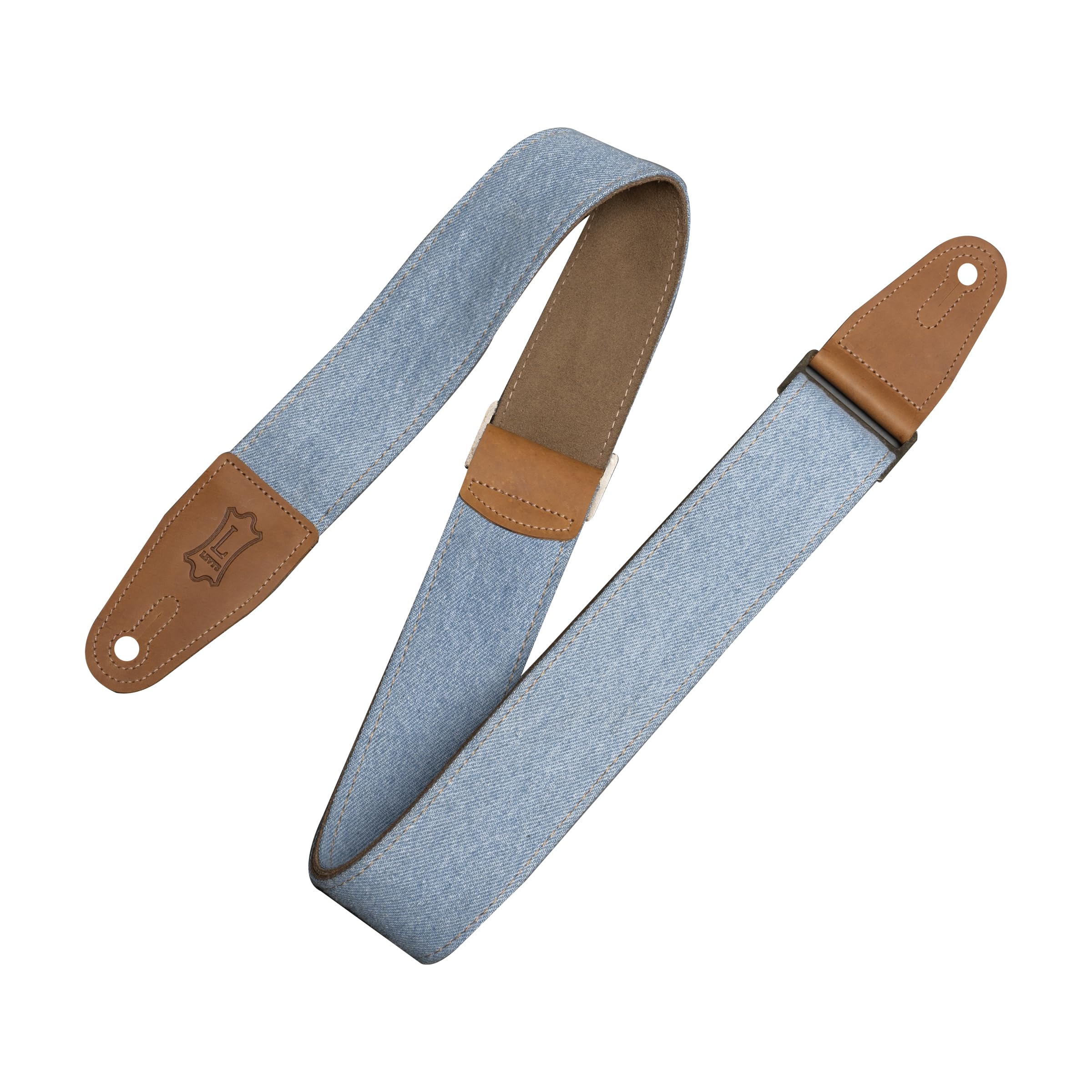 Levy's Leathers Denim Series 2" Wide Guitar Strap with Genuine Leather Ends; Light Blue (M7DM-LTB), Light Blue Denim
