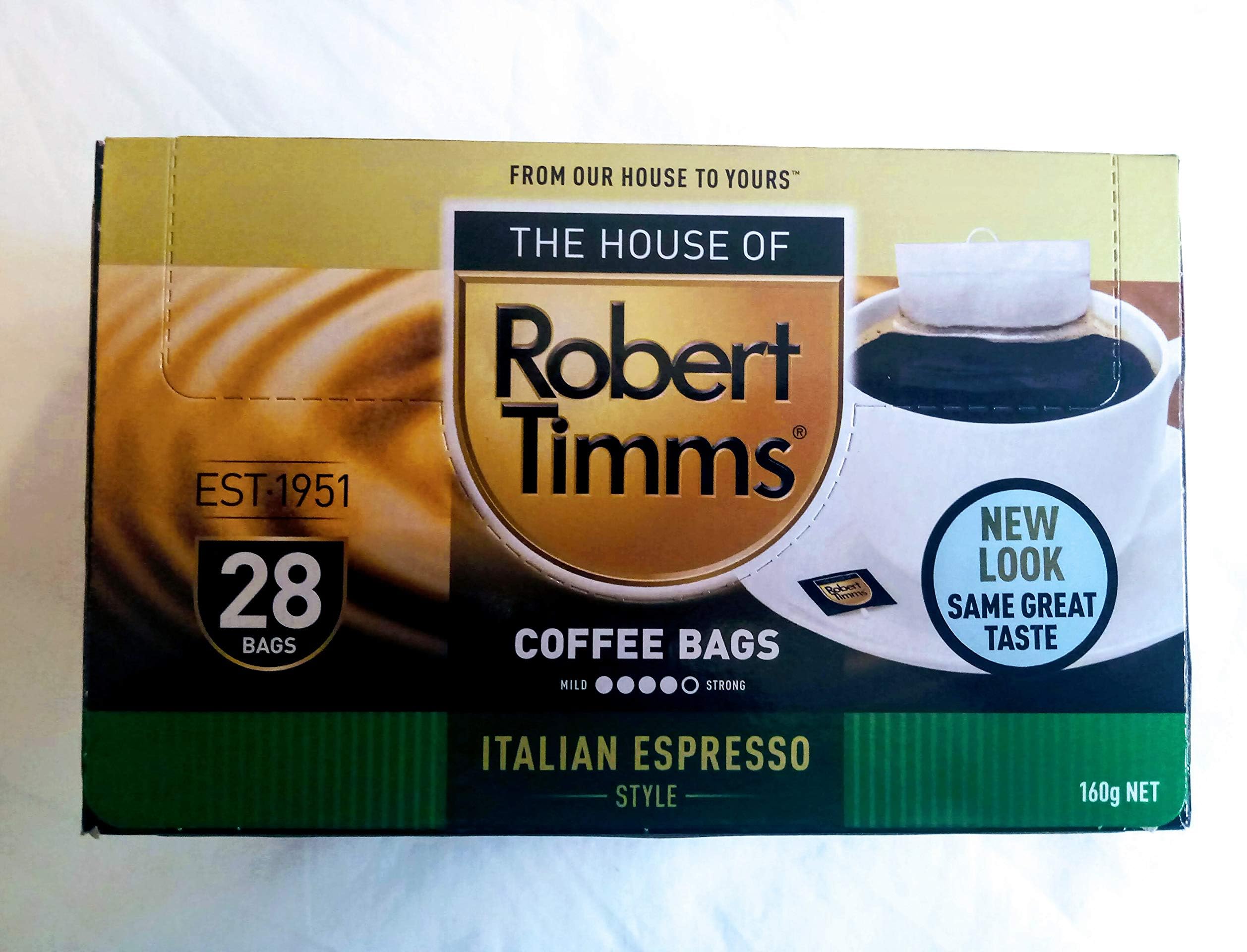 Single Use Coffee Bags, Italian Esspresso Style, 28 Count, Individual Strong to Medium Roast, Eco Friendly