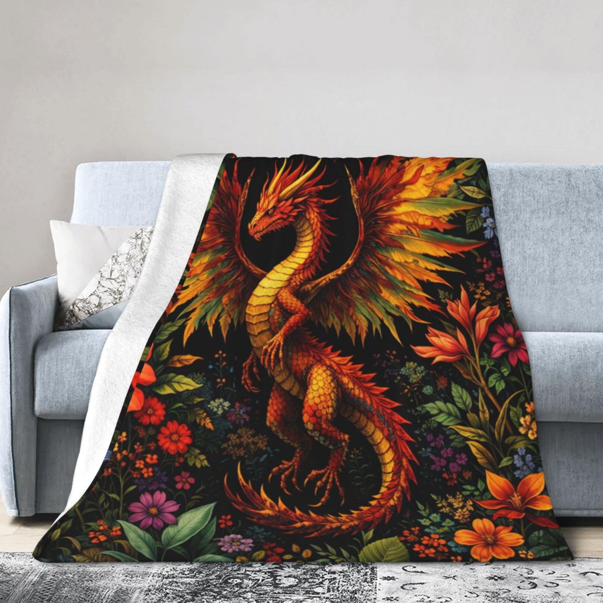 Dragon Blanket Gifts for Women Girls Men Boys– Soft Flannel Dragon Throw Blanket – Dragons Gift Merch Stuff for Room Decor 50"x40"